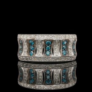 14k white gold white & blue diamond band