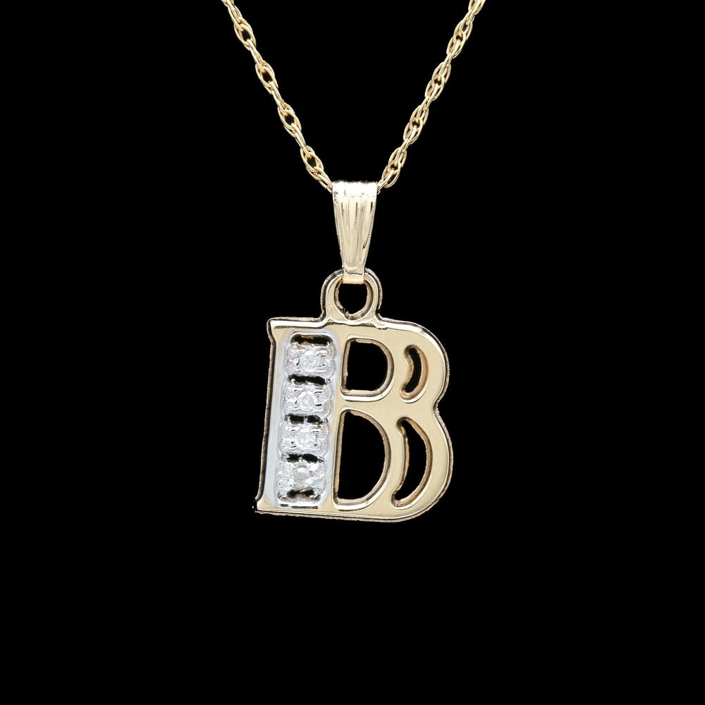 011-000993_0wckWlIAI 14k Yellow Gold Diamond "B" Initial Charm Pendant Necklace