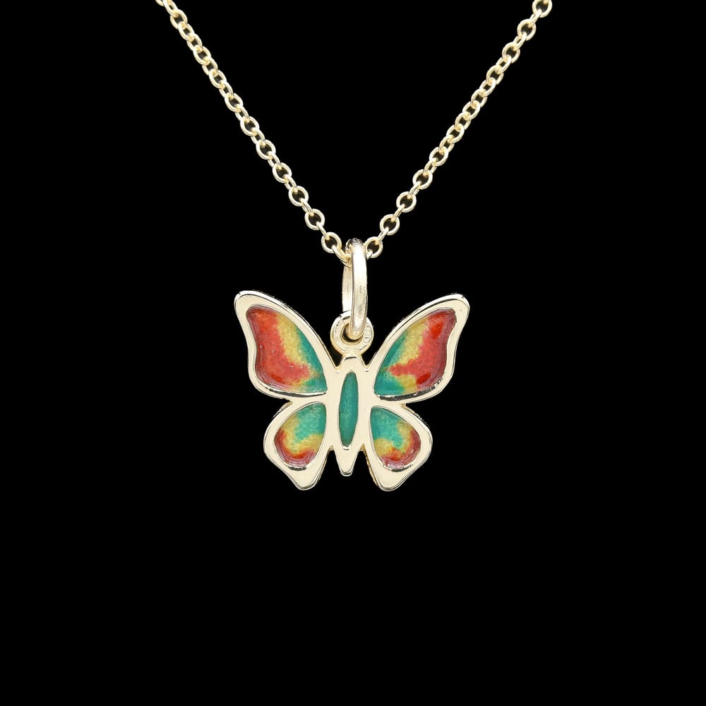 014-000150_0wc1hlIAA 14k Yellow Gold Enamel Butterfly Pendant Necklace