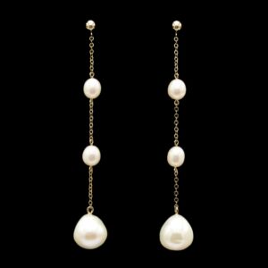 14k Yellow Gold Natural Freshwater Pearl Drop Earrings