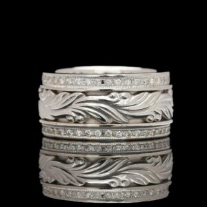 14k white gold engraved diamond band