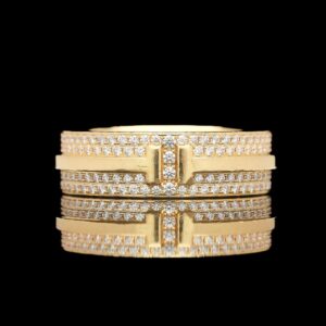 tiffany & co t wide pavé diamond ring in 18k yellow gold