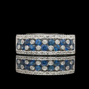 14k white gold diamond & sapphire band ring