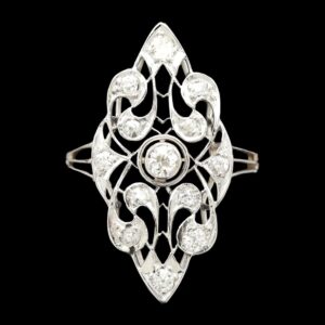 art deco platinum filigree 0.59 ctw diamond shield ring