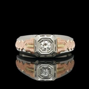 18k White Gold Diamond Ring with Yellow & Rose Gold Accents