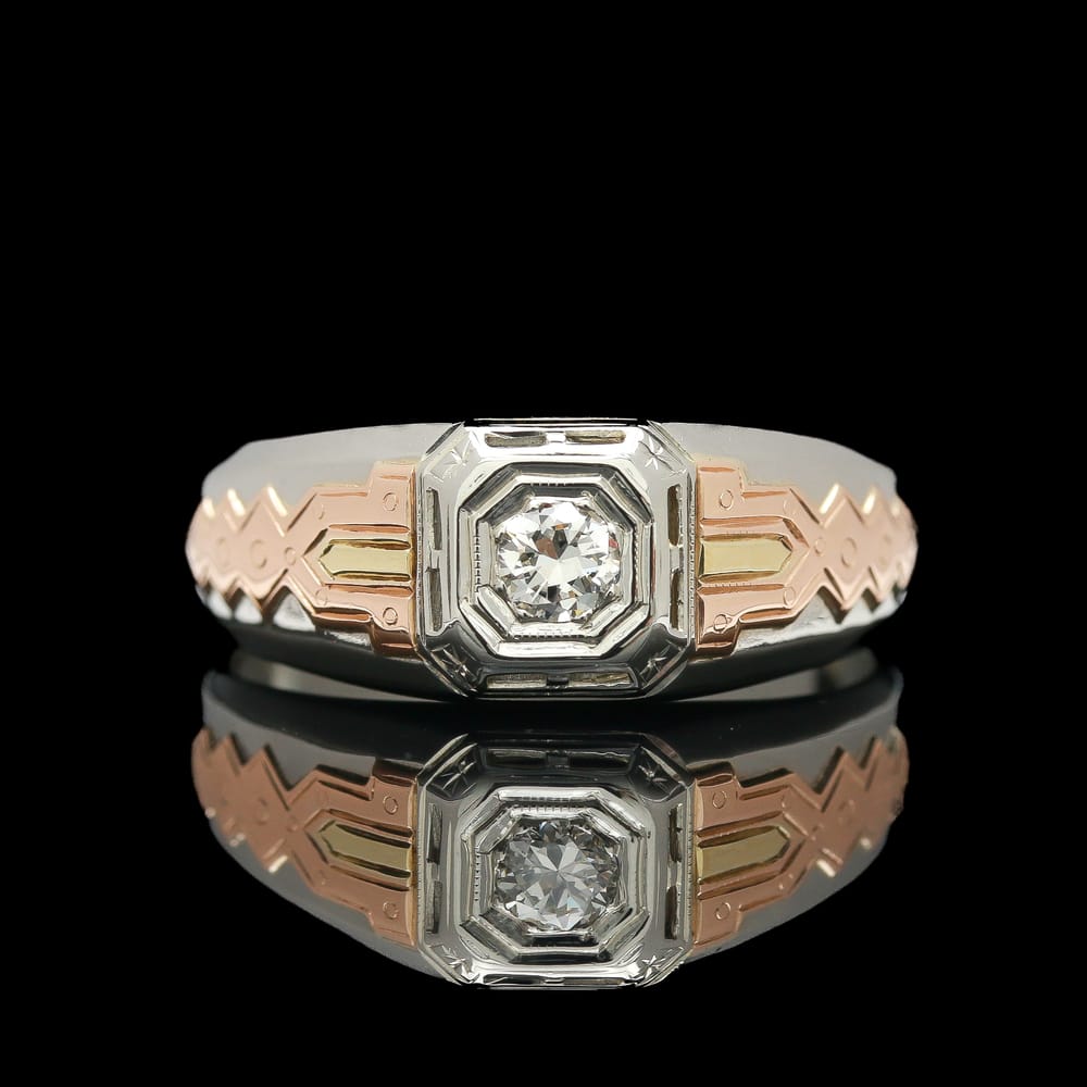 18k White Gold Diamond Ring with Yellow & Rose Gold Accents