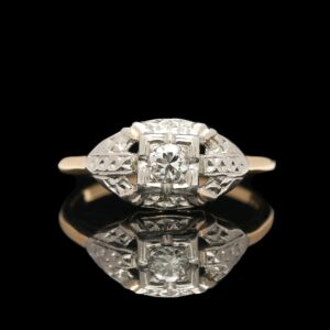art deco 14k two tone gold diamond ring