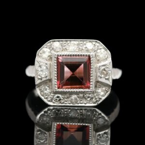 art deco 12k white gold tourmaline & diamond ring
