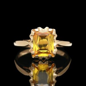 art deco 10k yellow gold lab grown yellow sapphire ring
