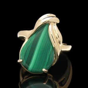 14k Yellow Gold Malachite Cabochon Ring