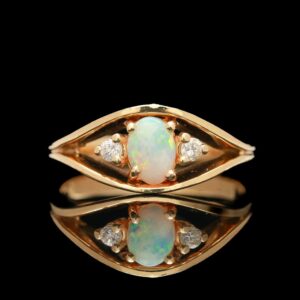 vintage 14k yellow gold opal & diamond ring