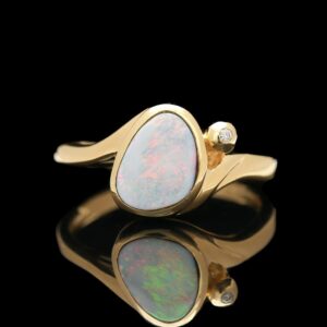 14k Yellow Gold Opal Doublet & Diamond Ring