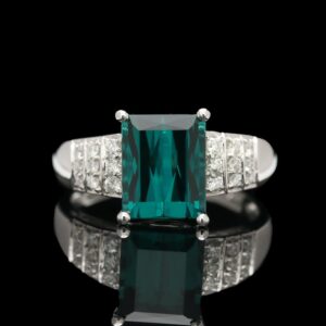 14k white gold indicolite tourmaline & diamond ring