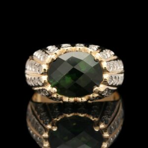 14k yellow gold green tourmaline & diamond ring