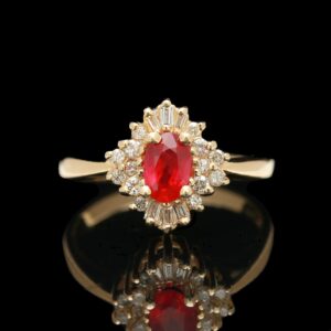 14k yellow gold ruby & diamond halo ring