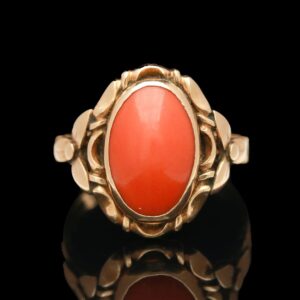 art nouveau engraved 14k rose gold coral cabochon ring