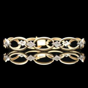 14k Gold Two Tone 0.12 ctw Diamond Oval Link Bracelet
