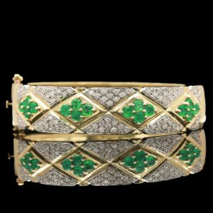 14k yellow gold diamond & emerald bangle bracelet