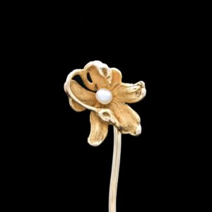 14k Yellow Gold Floral Pearl Stick Pin, 1.2 grams