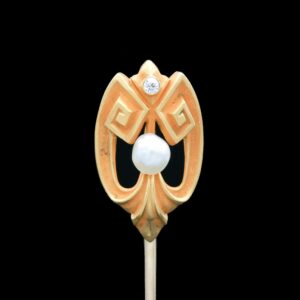 14k Yellow Gold Pearl & Diamond Stick Pin
