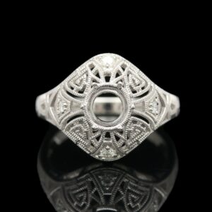 art deco style 14k white gold diamond shield ring