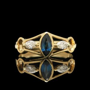 18k Yellow Gold Marquise Sapphire & Diamond Ring
