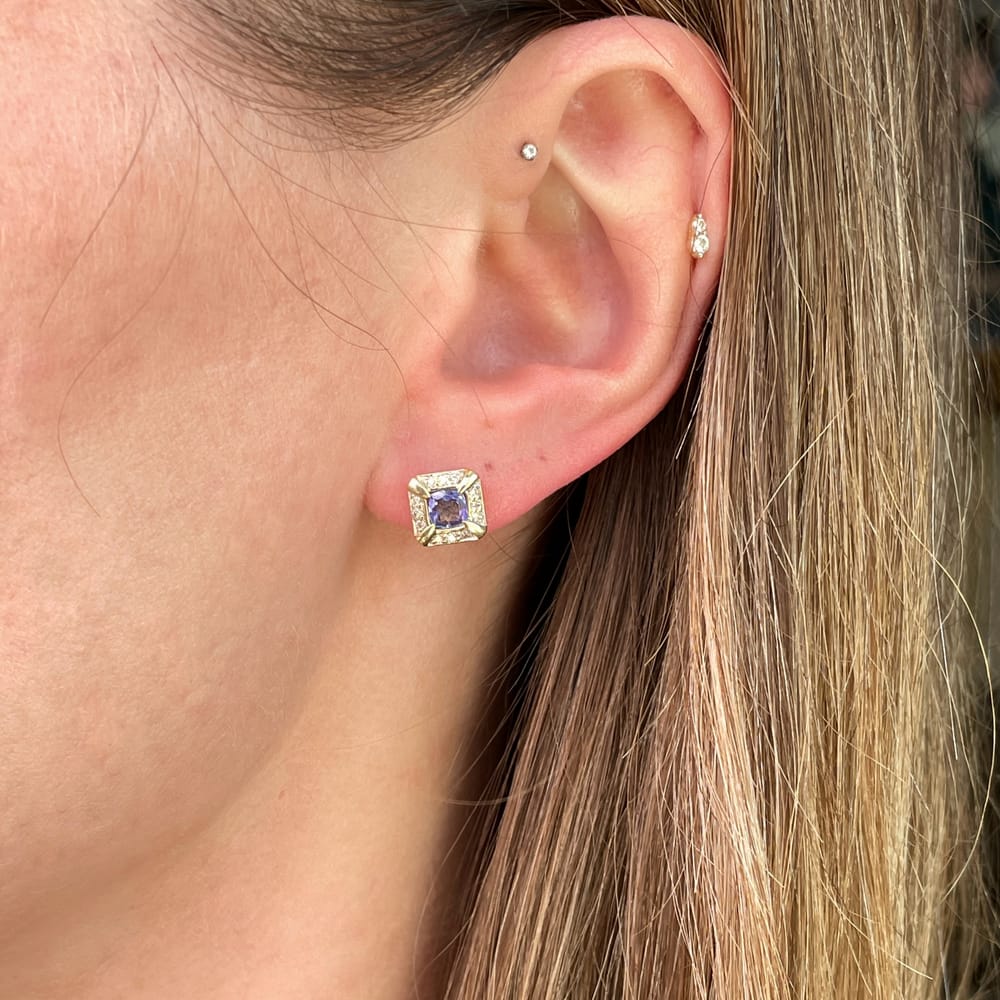 025-000212_15qMQuIAM 14k Yellow Gold Tanzanite & Diamond Stud Earrings
