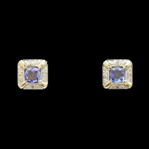 14k Yellow Gold Tanzanite & Diamond Stud Earrings