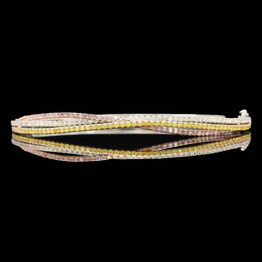 020-000338_1AsLkNIAV Effy 18k 3-Tone Gold 1.60 ctw White, Yellow, & Pink Diamond Criss Cross Bangle