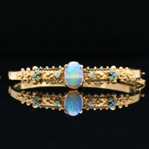 antique 14k yellow gold opal bangle bracelet