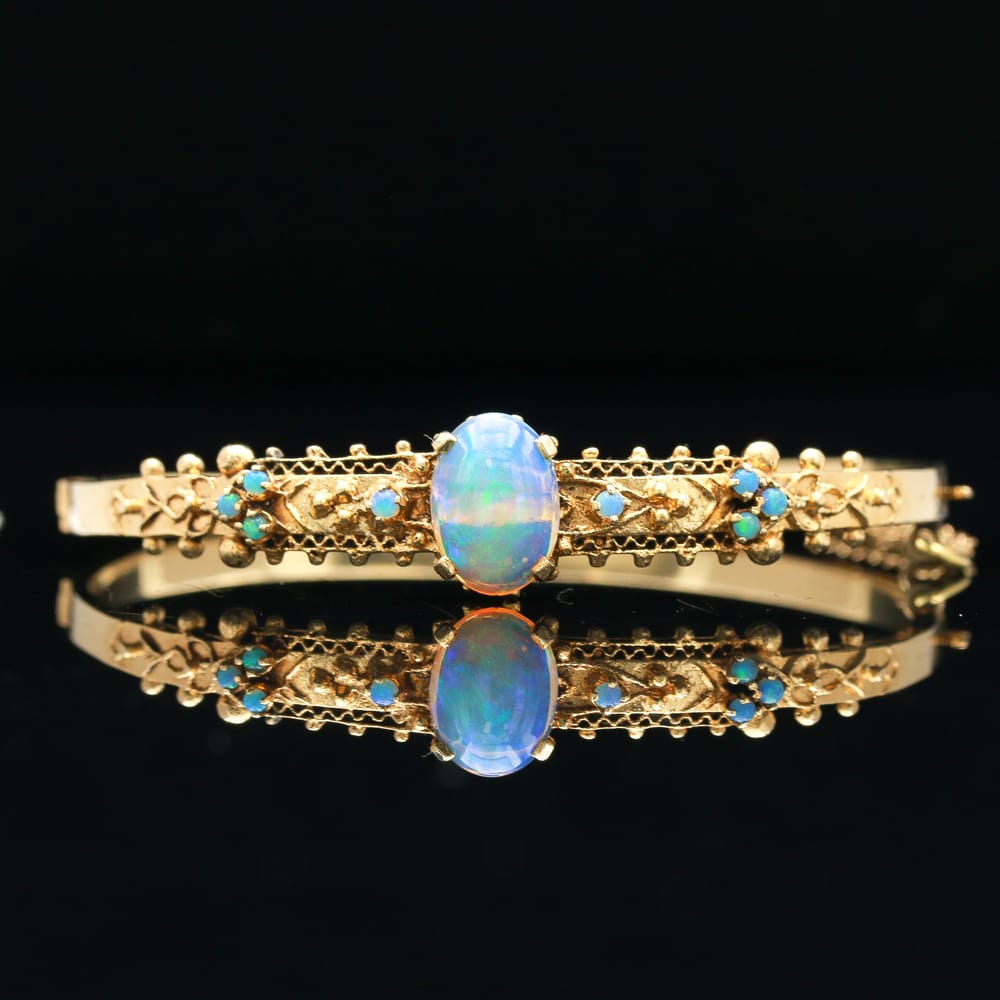 antique 14k yellow gold opal bangle bracelet