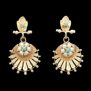 victorian 14k yellow gold turquoise & seed pearl earrings