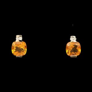 14k yellow gold citrine & diamond stud earrings