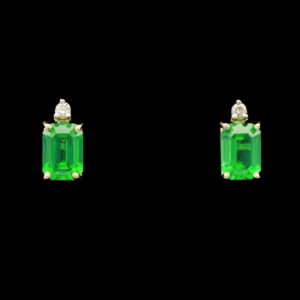 14k yellow gold lab grown emerald & diamond stud earrings