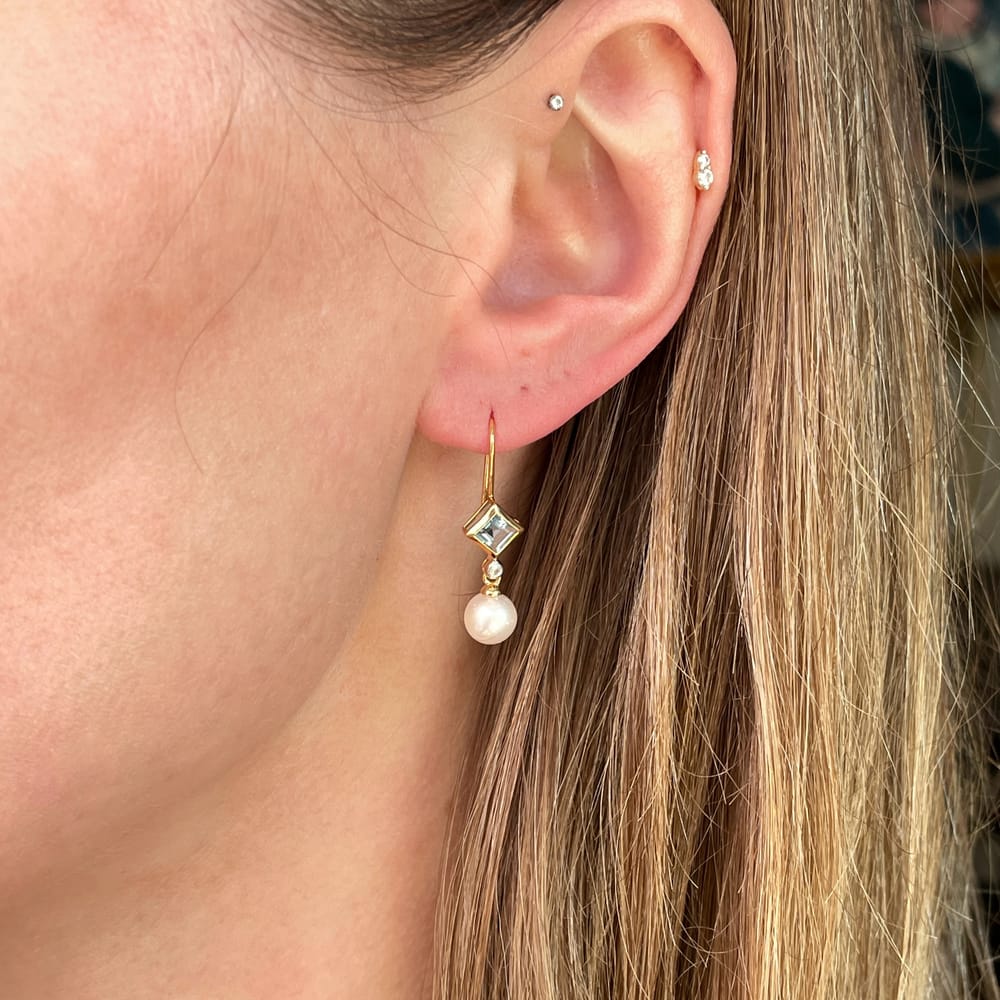 025-000209_15ppYTIAY 14k Yellow Gold Blue Topaz, Diamond, & Pearl Drop Earrings