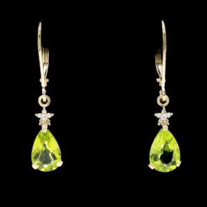 14k yellow gold peridot & diamond dangle earrings