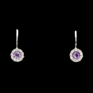 14k white gold amethyst & diamond halo drop earrings
