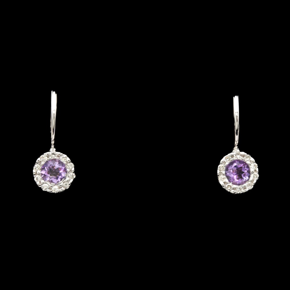 025-000211_189BFUIA2 14k white gold amethyst & diamond halo drop earrings