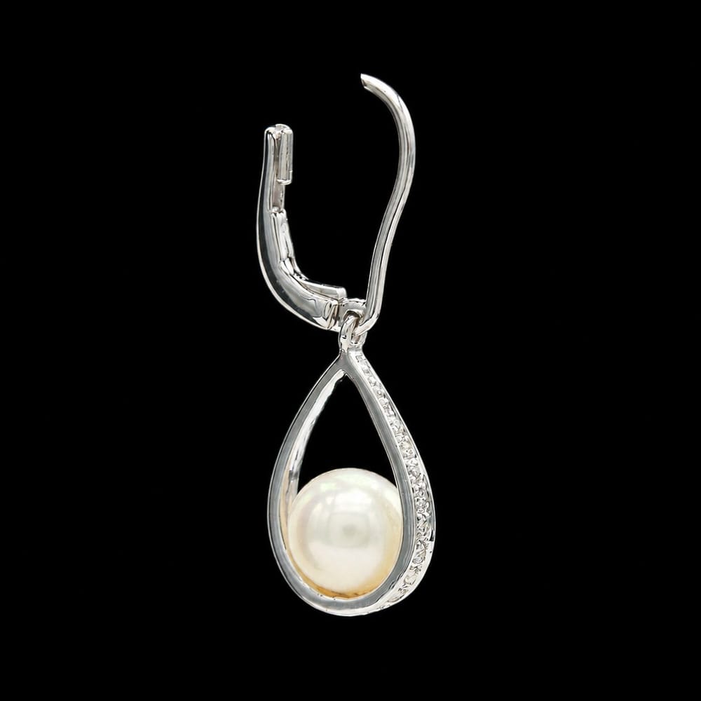 026-000057_188ekkIAA 14k White Gold 6.80 mm Pearl & Diamond Dangle Earrings