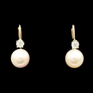 14k Yellow Gold 7.20 mm Pearl & 0.20 ctw Diamond Drop Earrings