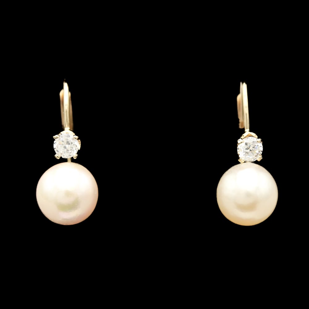 14k Yellow Gold 7.20 mm Pearl & 0.20 ctw Diamond Drop Earrings