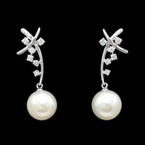 14k White Gold 8.40 mm Pearl & 0.18 ctw Diamond Earrings