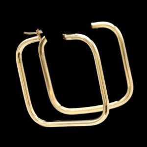 14k yellow gold semi hollow 25.00 mm square hoop earrings