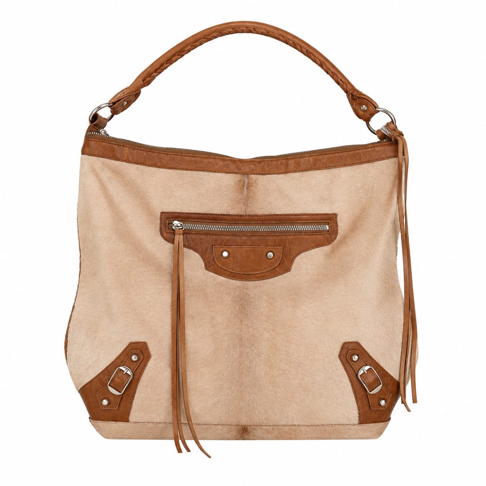 Balenciaga Pony Hair & Lambskin Leather Motorcycle City Two-Way Shoulder Bag