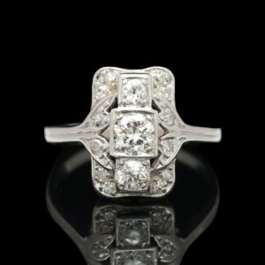 art deco platinum 0.92 ctw diamond shield ring