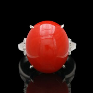 Antique Platinum Oxblood Coral & Diamond Ring