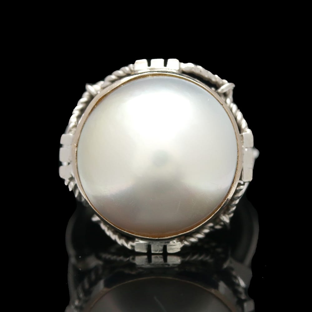 antique 14k white gold silver mabe pearl cocktail ring