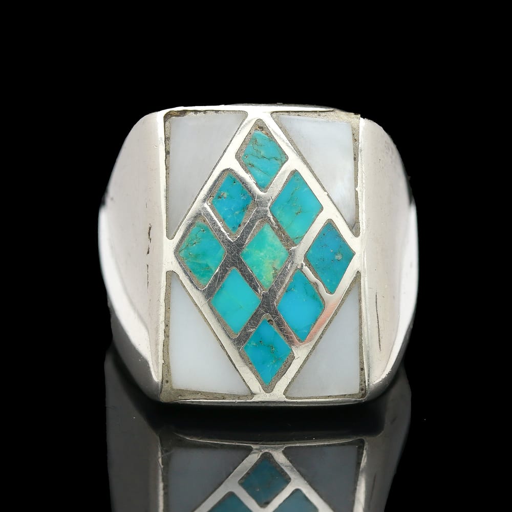 010-000195_1D1DJQIA3 sterling silver inlaid enamel ring