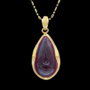22k yellow gold 12.60 ct pink tourmaline cabochon pendant necklace