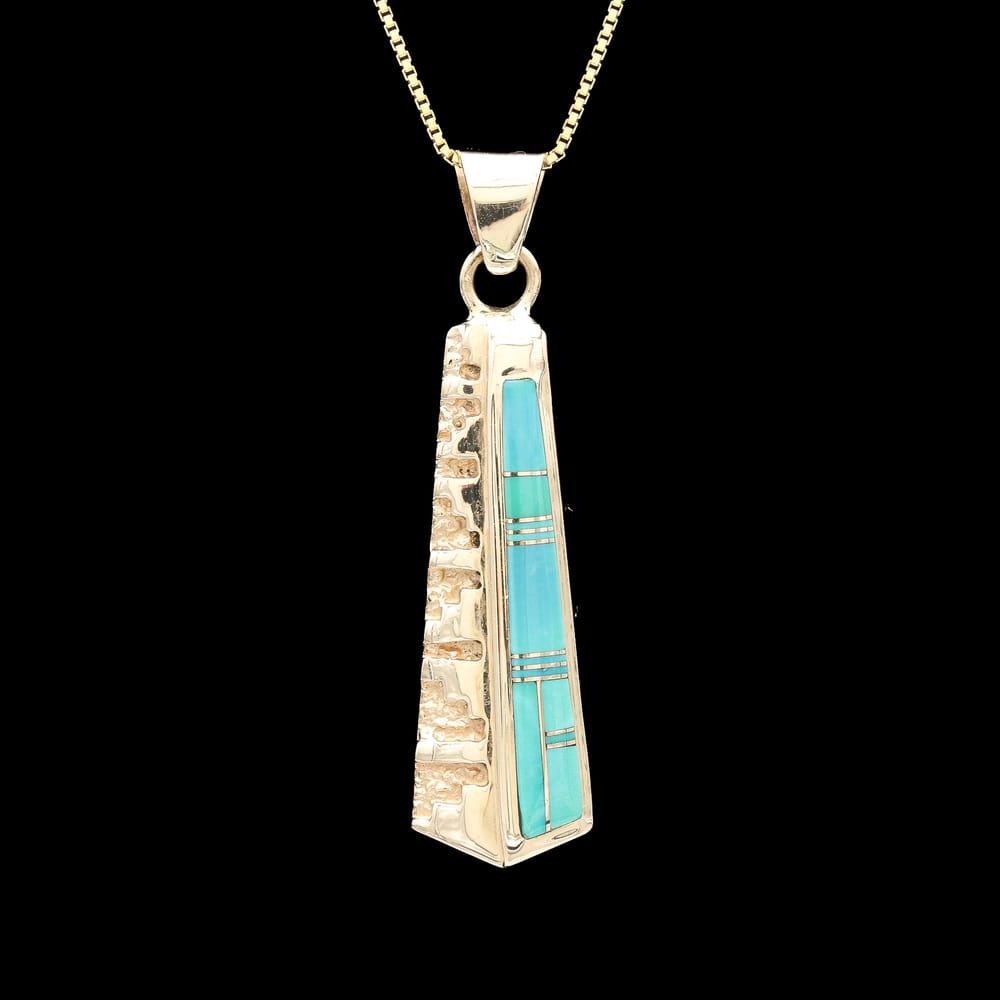 012-000249_1EfH9FIAV southwestern 14k inlaid turquoise pendant necklace